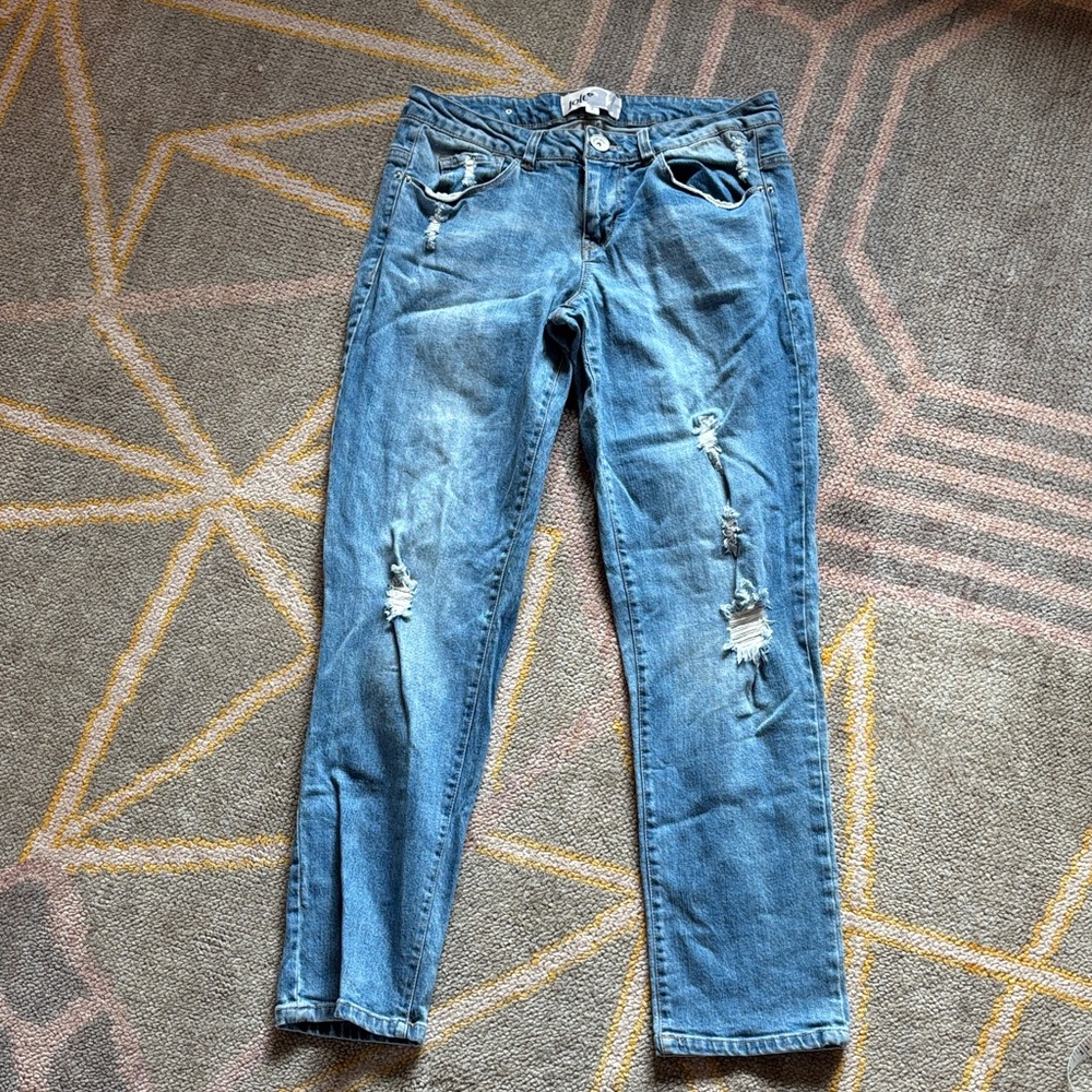 Jolt Women's Distressed Boyfriend Jeans - Light Blue